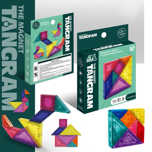 OLOEY Kids Medium-Hard Flat Plastic Geometric Multicolor Square Magnetic 3D Dissection Tangram Jigsaw Educational Mechanical Puzzle Tabletop Toys/Ages 12 Years Old + Older/Colors-Multicolor/Geometric