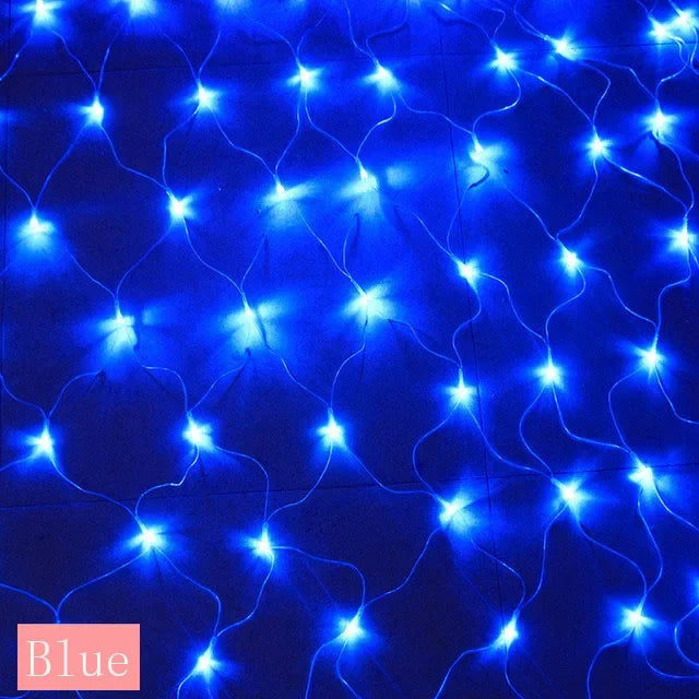 Outdoor-Indoor Plastic Body Solar-Powered Remote Control Dimmable Waterproof Multicolor Holiday LED Net Mesh Warm White Light Ropes-Garland String Lights/Colors-Multicolor/White/Blue