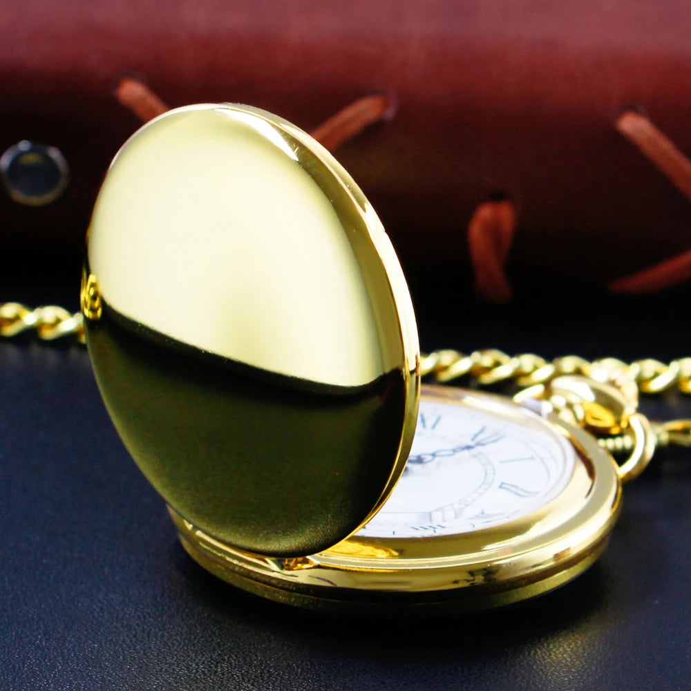 SHUHANG Adults Antique Quartz Gold Round Shaped Acrylic Face Analog-Digital Display Black Roman Numeral Metal Alloy Case Necklace Chain-Pocket Watches