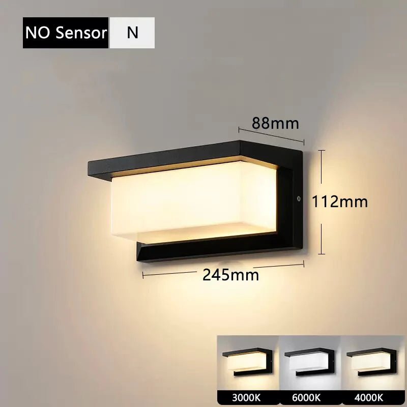 ZHENGDE LIGHTING Outdoor Waterproof Cool-Daylight White LED Lights Radar Intelligent Control Motion Sensor Black Plastic Rectangle Shaped Wedge Base AC-Powered Porch Wall Light Fixtures