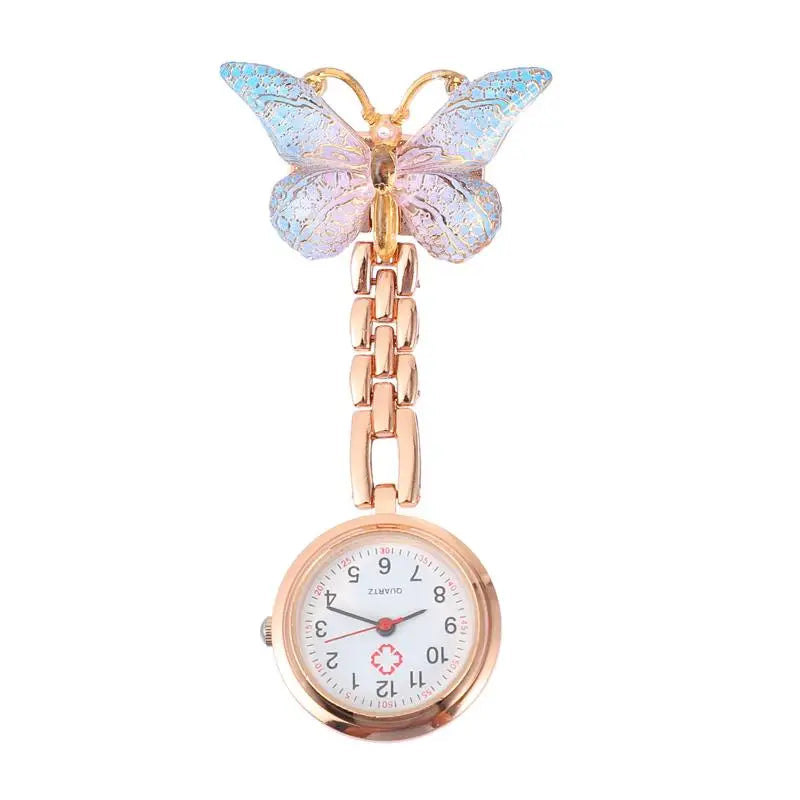 No-EN-Name-Null Adults Metal Alloy Round Shaped Digital Quartz White Face Black Numbers Butterfly-Flower Floral Styles Hanging Locked Pin-On Lapel Nurses Fob Pocket Watches