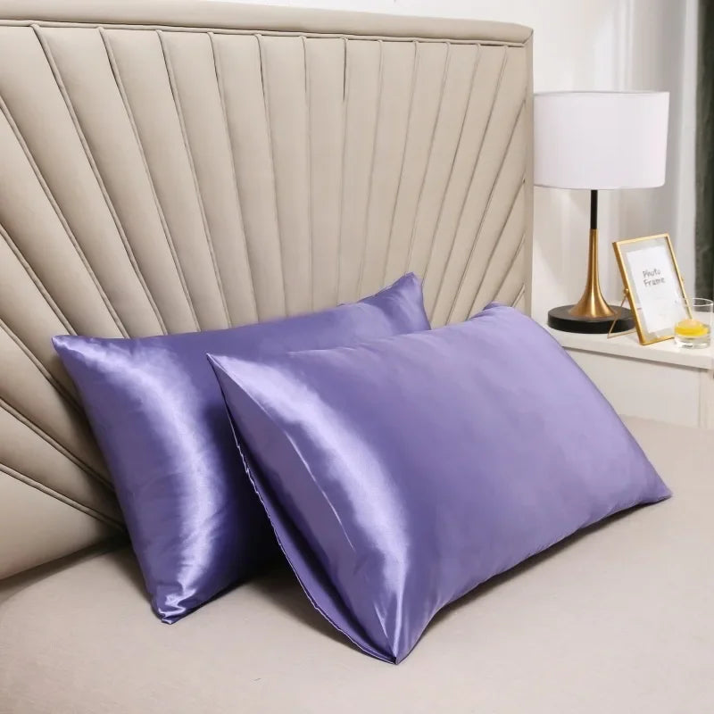 2 PCS Set Solid Non-Toxic 100% SILK Polyester-Cotton Pillowcases COVERS/Colors-Pink/Gray/Purple/Beige/Blue/Black/White