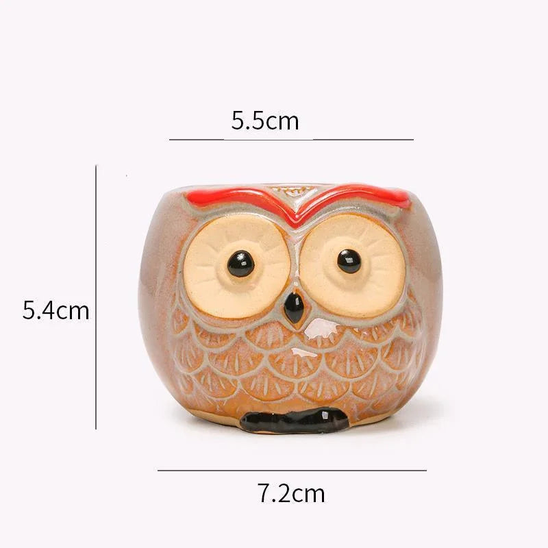 No-EN-Name-Null Nordic Home Garden Glazed Porcelain Ceramic Small Cute Cartoon Owl Shaped Design Round Mouth Animal Flower Pots/Colors-Black/Animals
