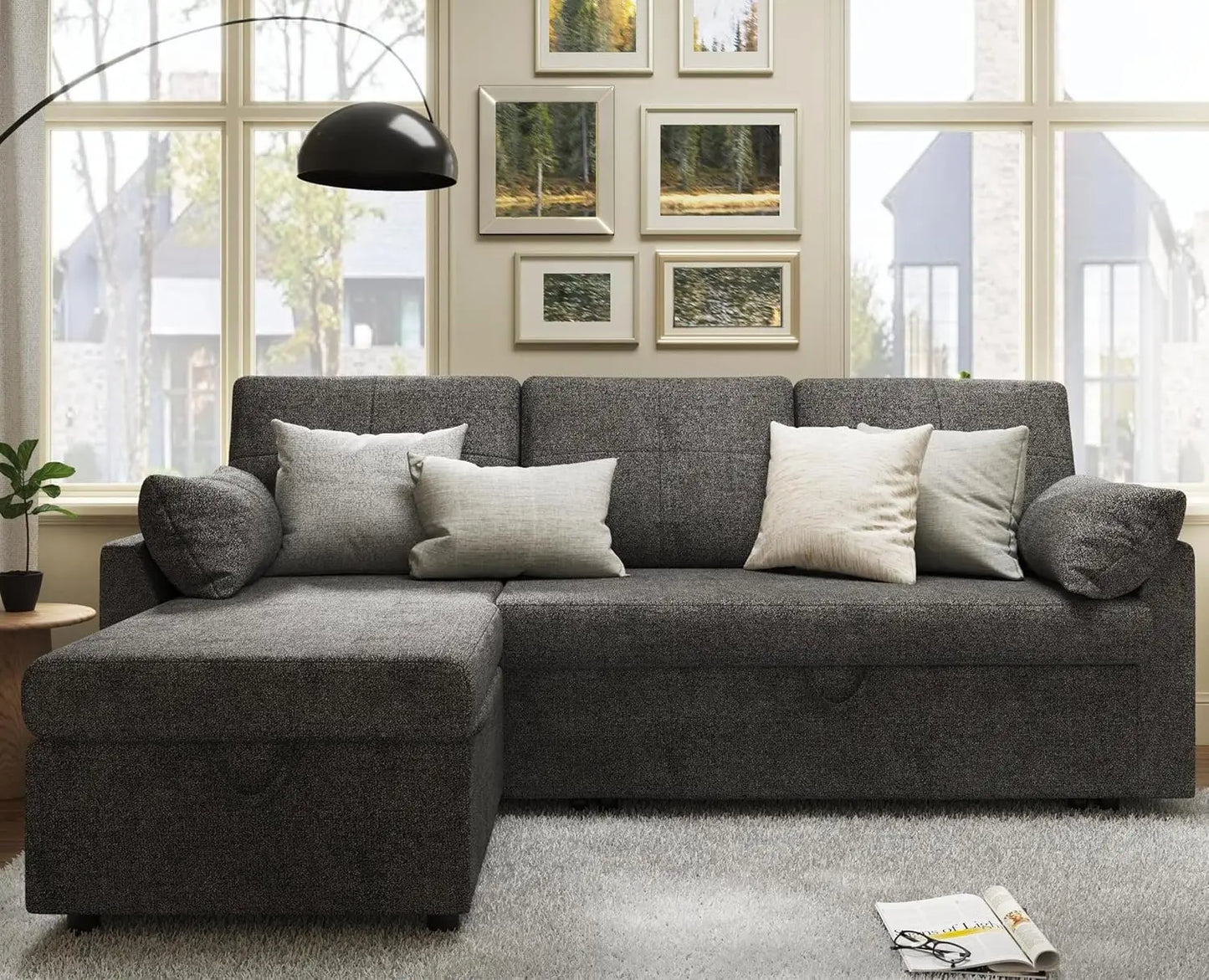 No-EN-Name-Null Grey Linen Hidden Chaise Storage-Pull Out Sleeper Bed-Medium Soft Sofas/Side Pocket