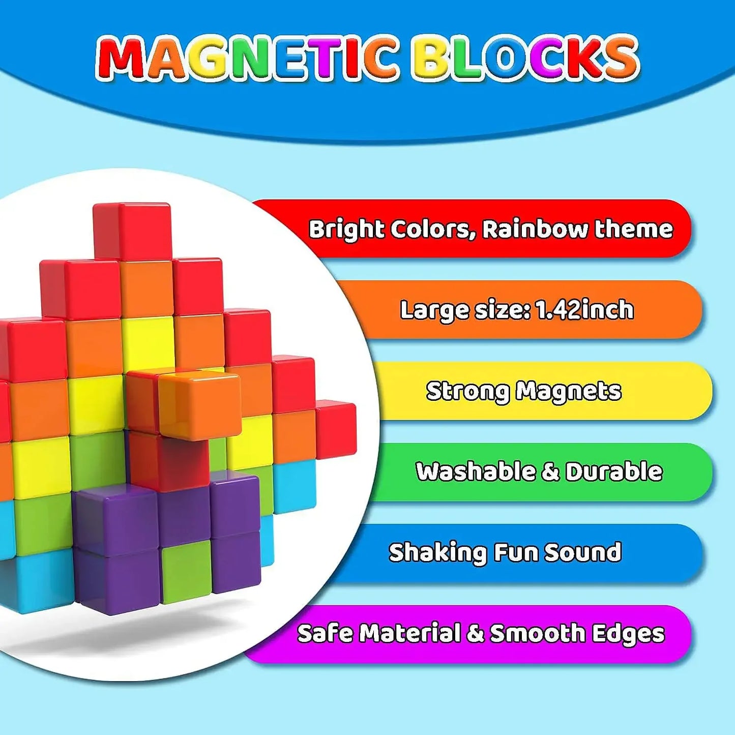 No-EN-Name-Null Kids Non-Toxic Multicolor Plastic Square Shaped Strong Magnetic Micro Building Smooth Edges Blocks Construction Set Toys/ Colors-Red/Multicolor/Ages: 3-18 Years Old-Adults
