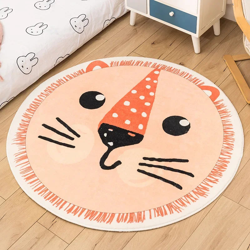 No-EN-Name-Null Printed Non-Toxic Quick-Dry Round Cute Cartoon Gray Animal Cat-Rainbow-White Clouds Nice Day Memory Form Cushion Anti-Slip Bottom Rugs/Colors-Animals/Rainbow/Multicolor/White/Pink/Black/Dots/Yellow/Blue/Geometric