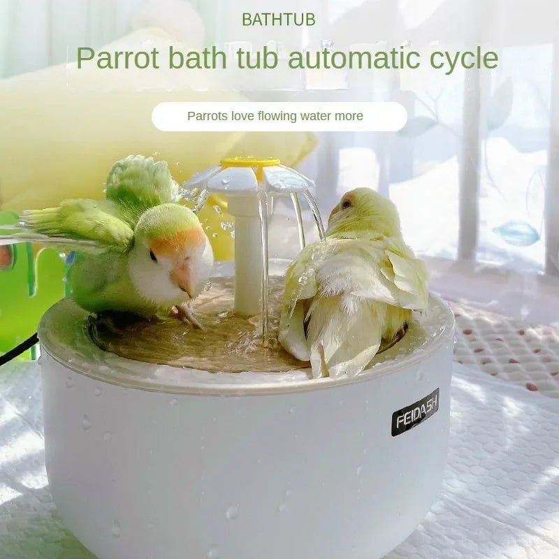 Auto Circulating 2-in-1 Parrot Bath & Pet Water Fountain, Drip-Free Design for Small Pets, USB Powered