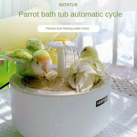 Auto Circulating 2-in-1 Parrot Bath & Pet Water Fountain, Drip-Free Design for Small Pets, USB Powered