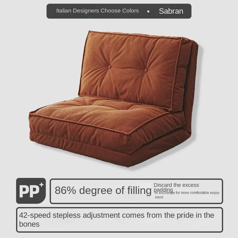 ZISIZ Indoor Modern Morocco Soft Plush Brown Velvet Corduroy Fabric L-Shaped Sponge Cushion Filling  Folding Lazy Futon Sofa Beds/Colors-White/Green/Beige /Orange/Brown/Striped/ Size: 90 x 63 x 63cm
