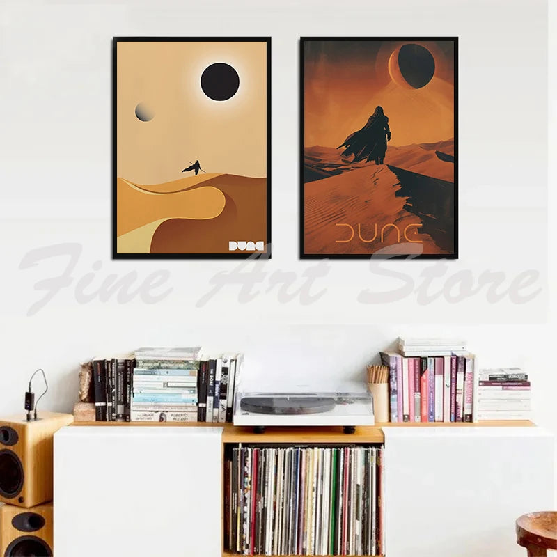 No-EN-Name-Null Modern Unframed Canvas Watercolor Retro Movie Scene Dune Desert Travel Rectangle Wall Prints/ Colors-Orange/ White/ Beige/ Blue/ Brown
