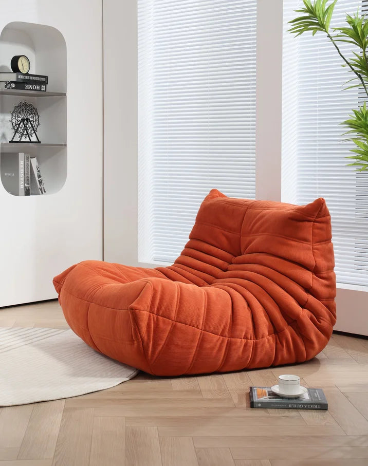 No-EN-Name-Null Modern Armless Soft Plush Orange Upholstered Padded Faux Synthetic Leather Fabric Cushions Caterpillar Bean Bag Chairs/Colors-Orange/White/Black/Blue/Pink/Gray
