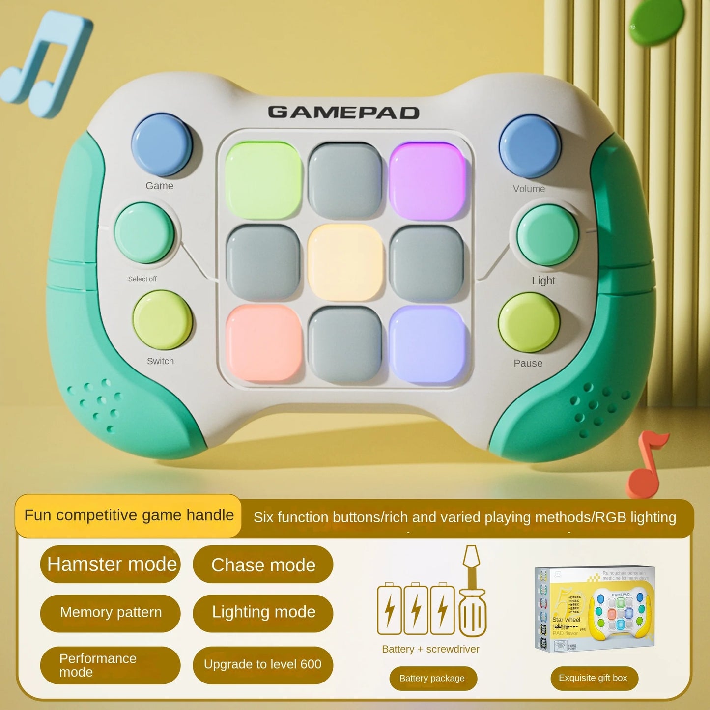 CHUZHAN Electronic Parent-Child Interaction Hand-Eye Memory Playing Plastic Multicolor Quick Push Interactive Gamepad Machine Hamster Mode 999 Levels Musical Early Educational Toys/Ages: 3-18 Years Old-Adults/Colors-Multicolor/Yellow/Black/White/Blue