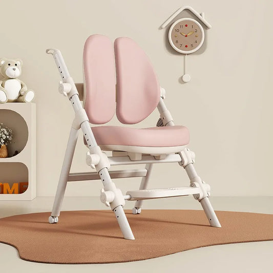 OMGD Kids Adjustable Height-Backrest-Footrest Plush Soft Upholstered Padded Faux Leather Cushions Carbon Steel Frame Computer Folding Chairs/Colors-Pink/White/Beige/Green/Gray/Multicolor