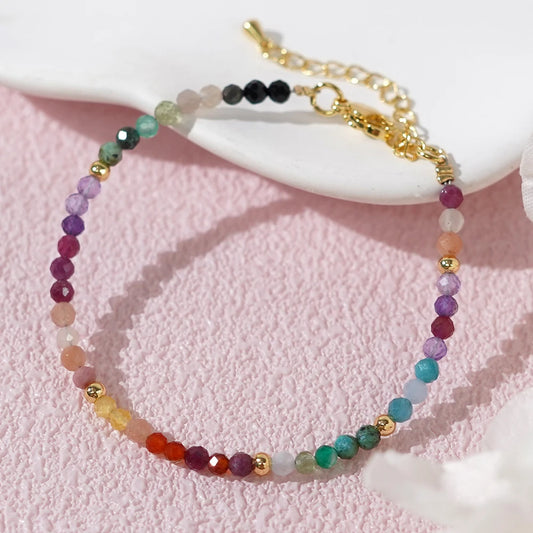 GO2BOHO Adults Women Professional Handmade Round Copper 18K Gold-Plated Geometric Multicolored Beads Rope Chain Fine Imitation Bracelets