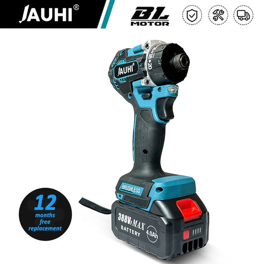 JAUHI Industrial Grade 388VF Red Button-Blue-Black Pistol Handle Brushless Electric Impact Wrench Rechargeable Lithium Battery-Powered Cordless Drill Power 18V Screwdrivers/Adapts To Makita 18V Lithium Battery/Colors-Black/Red/Gray/Blue
