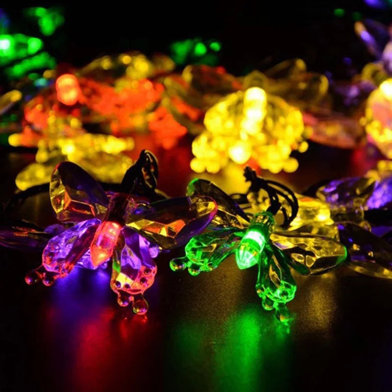 NULL Outdoor Solar-Powered Lithium Battery Dimmable Cool-Warm White LED Multicolor Plastic Crystal-Like Butterfly Shaped Design Light Ropes-Strings/ Bulbs Included