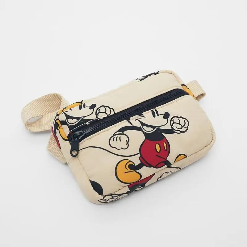 MINISO Kids Mini Disney Beige Cute Cartoon Mickey Mouse Black Metal Zippers-Detachable Front Pocket Lightweight Waterproof Nylon Fabric Shoulder Straps-Handle School Backpacks/Single Laptop Compartment
