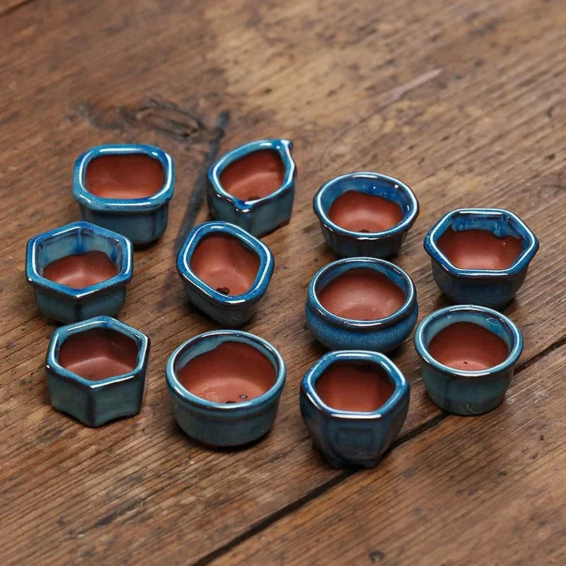 No-EN-Name-Null Indoor Mini Handmade Glazed Blue-Brown-Purple Ceramic-Purple Clay Succulent Multi-Shaped Thumb Flower Pots
