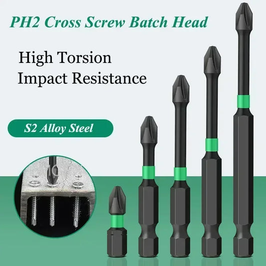 EMGFX 5 PCS Set Mechanic Design Impact Resistant Phosphating Black-Green  Coating Alloy Steel Phillips Screw Head Low Magnetic Screwdriver BITS For Drills