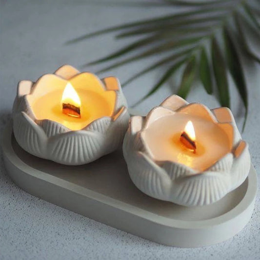 No-EN-Name-Null DIY Small Floral Two Lotus Flower Shaped Tea Light Candleholder White Milky Silicone Craft Molds