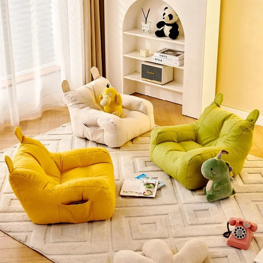 OLEVO Kids Modern U-Shaped Combination Cute Bear Soft Imitation Hemp Linen-Cotton Breathable Velvet Fabric Safe EPS Particles Deep Play Sofa/Colors-Green, Yellow, White/Size-38x38x35cm or Dimensions: 43x43x40cm