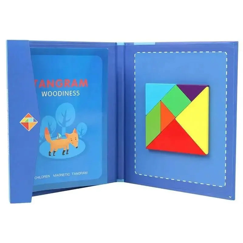 TLEWJ Parent-Child Geometric Multicolor Wood Magnetic 3D Jigsaw Tangram Puzzle Shapes-Animals Theme Books Wood-Pegged Puzzles/Ages: 3-12 Years Old/Levels-Easy-Medium-Hard