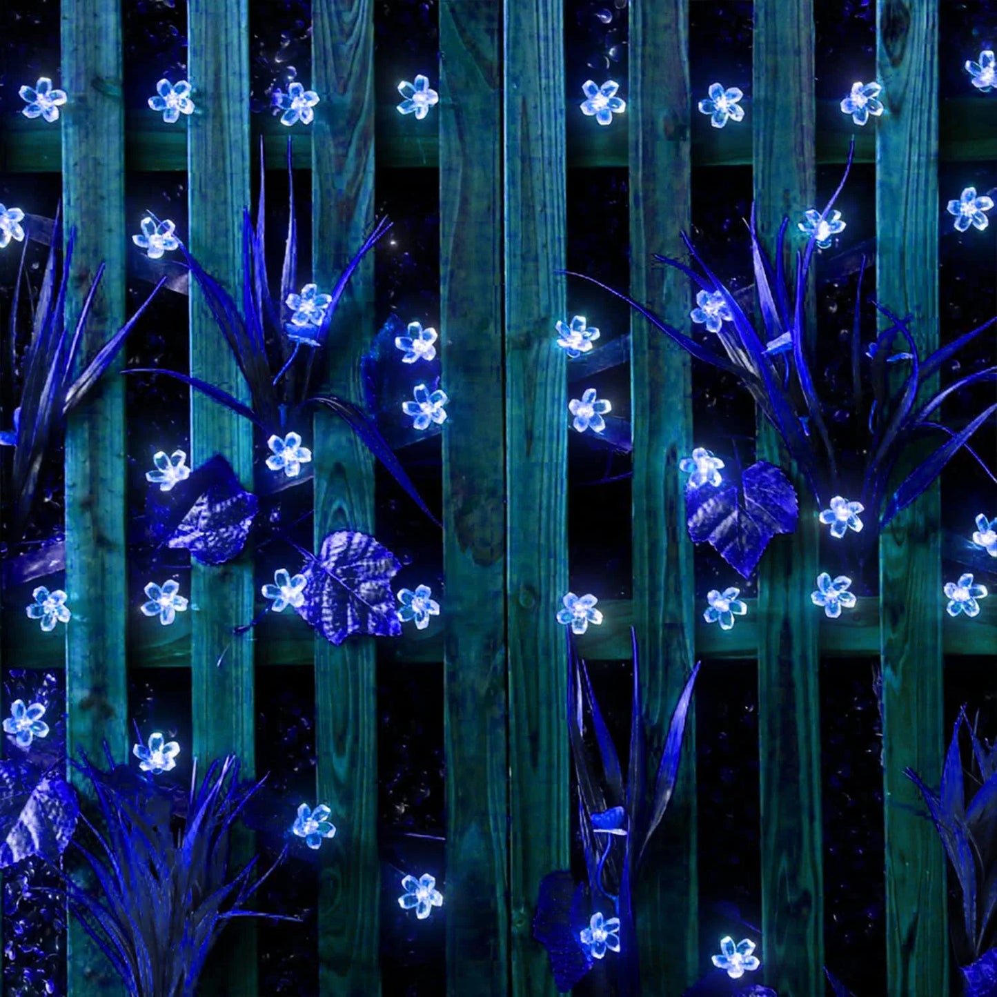 OKAL RED EAST Indoor-Outdoor Rechargeable Dimmable Solar-Powered Warm-Cool White LED Realistic Blue Flower Shaped Plastic Body Light Ropes-Strings/Colors-White/Purple/Blue/Floral
