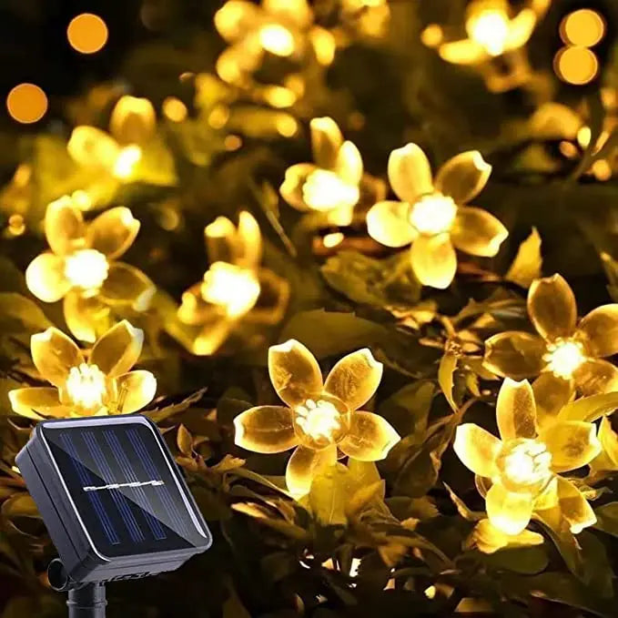 OKAL RED EAST Indoor-Outdoor Rechargeable Dimmable Solar-Powered Warm-Cool White LED Realistic Blue Flower Shaped Plastic Body Light Ropes-Strings/Colors-White/Purple/Blue/Floral