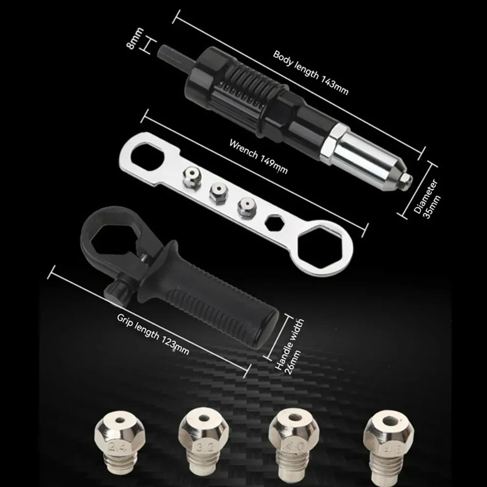No-EN-Name-Null Industrial Grade Lightweight Black Plastic-Silver Metal Nose Cordless Handheld Electric Fast Pulling Hard Drilling Rivet Guns /Optional: With-Without 400 PCS Hard Metal Rivets