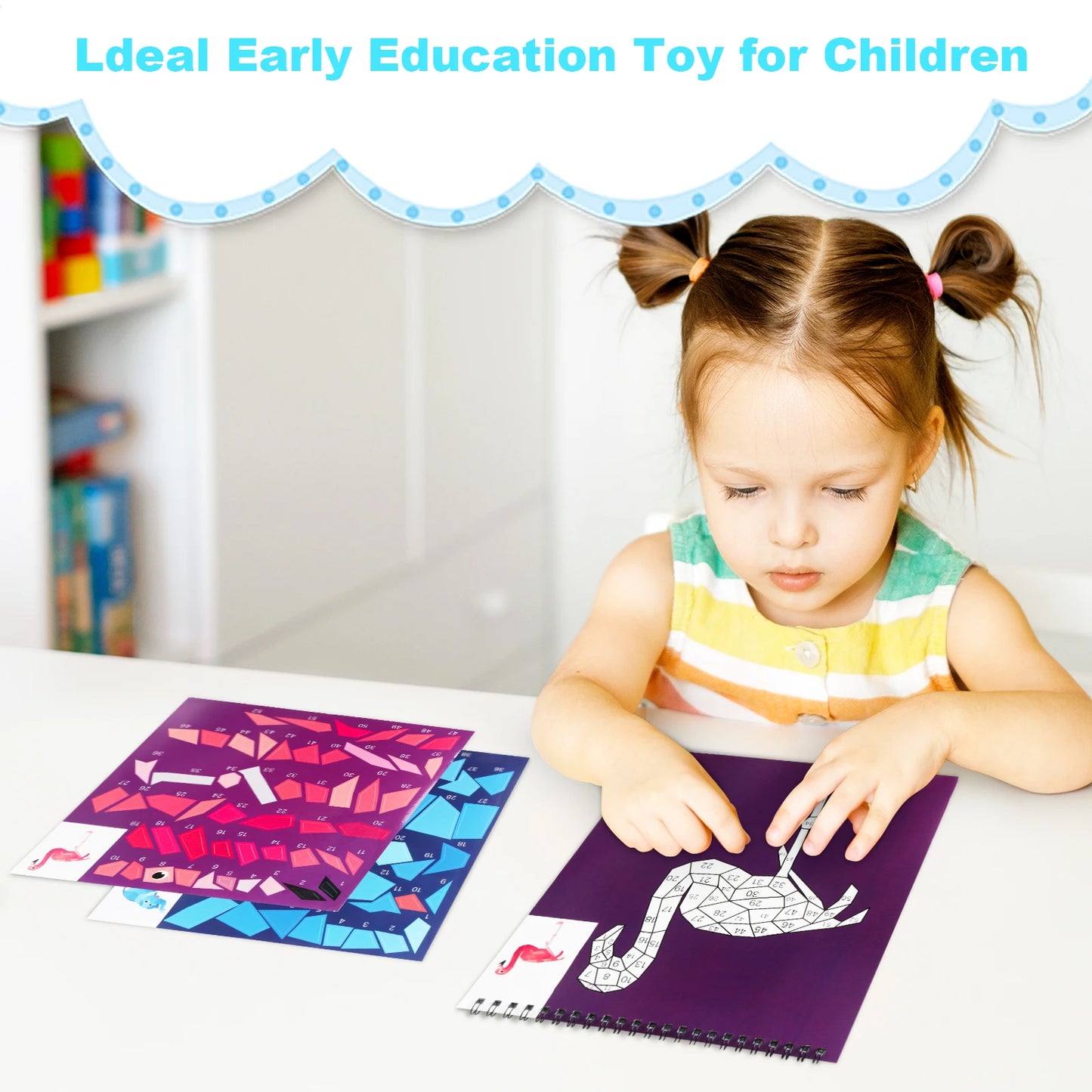 NULL Kids Multicolor Plastic-Cardboard Paper Unique Geometric Seven Different Animal Pictures Patterns Stickers Multicolor Paint By Numbers Brain Games Books Stickers-Stickers Machines/Ages 3-12 Years Old