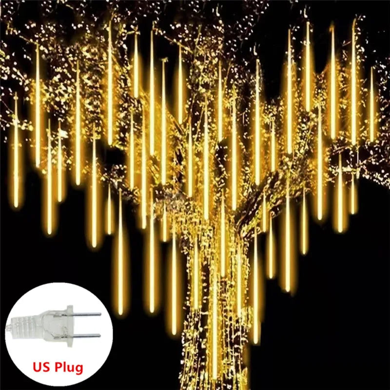 DOMPLA Outdoor Waterproof Multicolor Meteor Shower Effect Long Rain Drop Shaped Warm White LED Garland Light Ropes-Strings/Colors-Multicolor/Blue/White