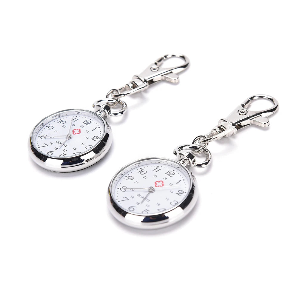 No-EN-Name-Null Quartz Silver Digital Display Metal Fob Keychain Round Pocket Watches