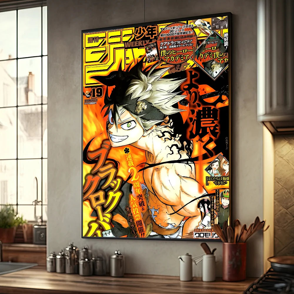 No-EN-Name-Null Modern Retro Rectangle Synthesized Paper Frameless HD Japanese Anime Black Clover Comics Books-Movies Design Self-Adhesive Waterproof Wall Art Posters/Colors-Black/Red/Orange/Multicolor