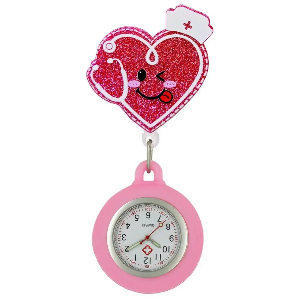 No-EN-Name-Null Adults Digital Movement Pink Plastic Round Cover Retractable Cartoon Anime-I'm Stuck On You!-2 Pink Band-Aid White Watch Face Arabic Numeral Nurse-Doctor Metal Fob Watch Brooches-Lapel Pins/ Colors-Pink/Black/Blue/Red/White/Multicolor/Dots