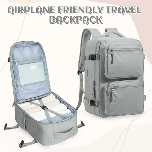 Waterproof Large Travel Nylon Backpack Bags/Detachable Handles-Straps/Multi-Pockets/USB Charger Port/Power Bank-Cable/Laptop Pocket/Colors-Green/Black/Gray/Anti-Theft Pocket