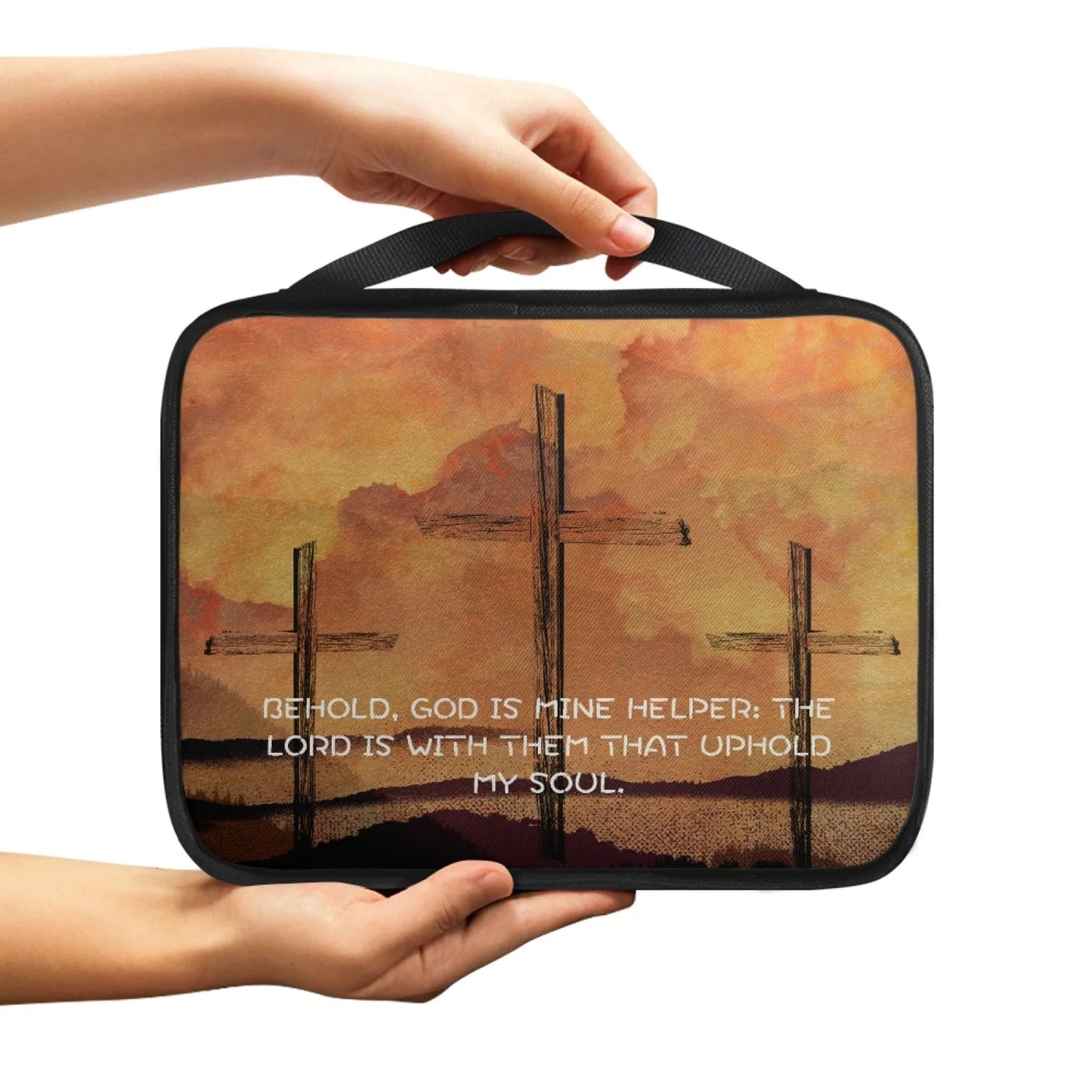 No-EN-Name-Null Religious Items Black Handle-Trim Polyester Fabric Rectangle Decorative Printed Cross-Psalms Bible Verses Theme Zippered Bible Covers/Many Bible Verses Styles/Handle