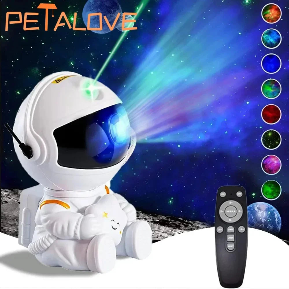 PETALOVE Kids Remote Control Seven Colors LED Lights Galaxy Starry Night Sky Black-White Astronaut Hard ABS Plastic Body Light Projector Night Lights/Bulbs Included/Colors-Multicolor/Black/White