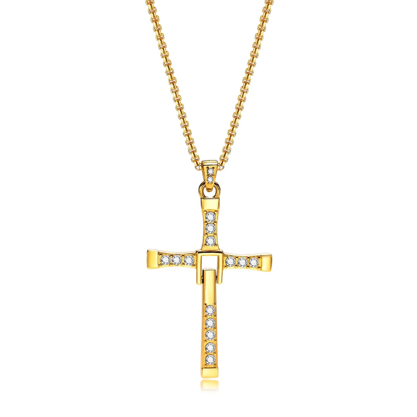 MEAEGUET Adult Unisex Fine Imitation Three Layer Silver-Plated Stainless Steel Silver-Black-Gold Colored Metal Clear White Shiny Cubic Zirconia Diamond-Like Gemstones Cross Pendant Chain Necklaces