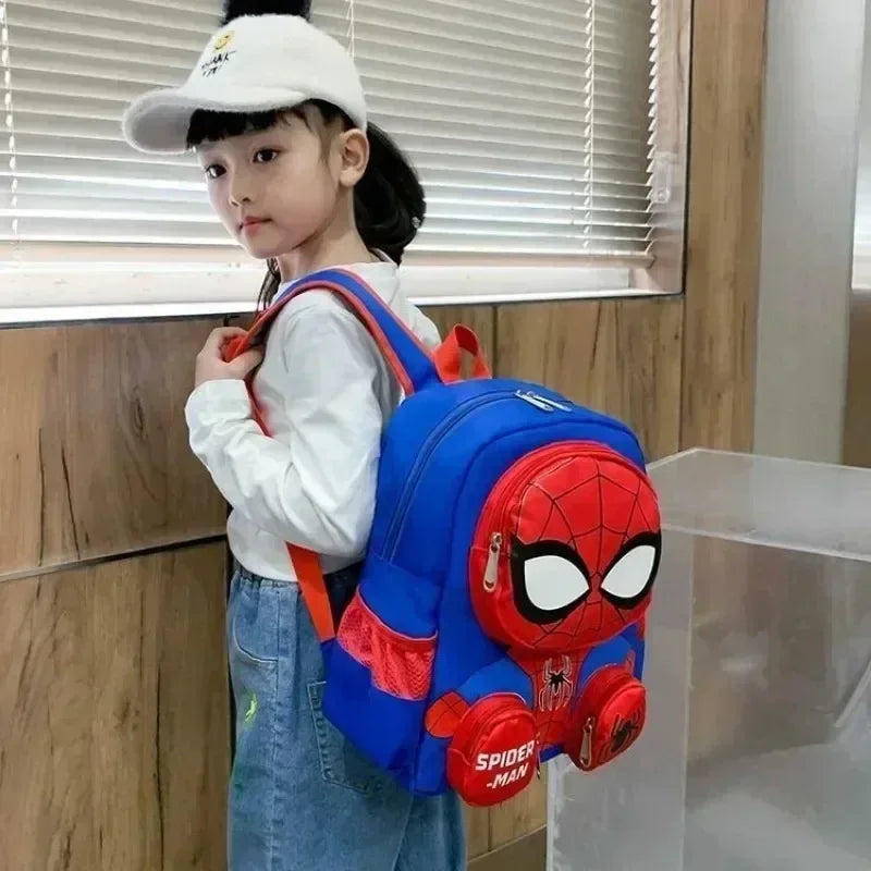 Disney's Kids Lightweight Cute Cartoon Anime Spiderman 3D Theme Multicolor Nylon Fabric Double Zippers Exterior Pockets Adjustable Shoulder Straps-Handle School Backpacks/Laptop Compartment/Colors-Red/Blue/Multicolor/Animal