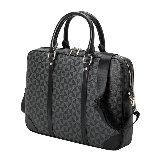 Men Leather Zipper Briefcase Built-In Laptop Compartment Polyester Bags /Shoulder Straps/Soft Handles/Slit Internal Pockets/Colors-Black/Brown