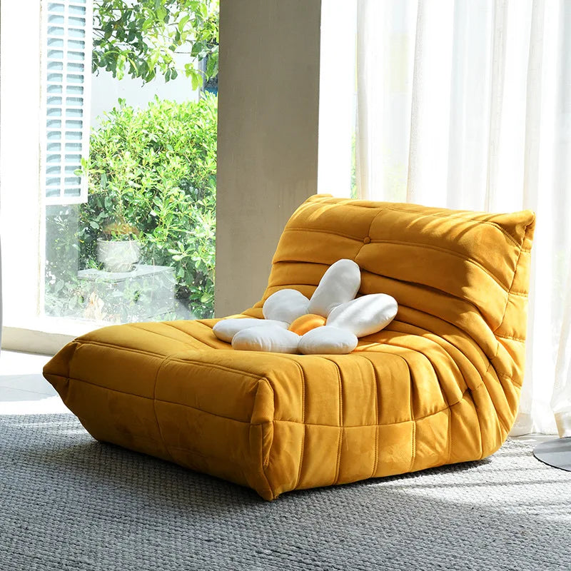 UOSU Modern Upholstered Padded Soft Six-Layer Caterpillar Foldable Washable Removable Cotton-Polyester Brown Suede Faux Leather Cover Solid Wood Frame Medium Firmness Lazy Recliner Chairs/Colors-Green/Orange/Blue/Brown/Yellow/Gray/White/Pink