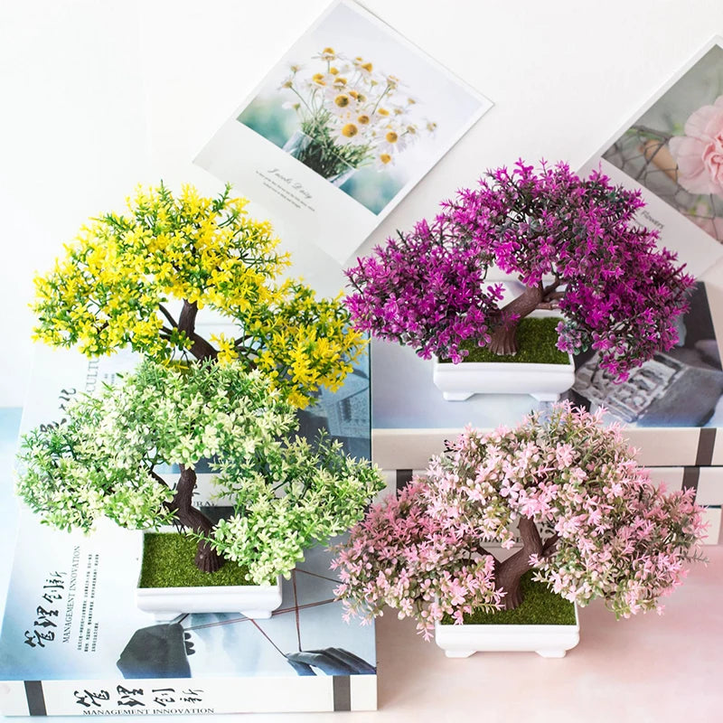 Indoor Artificial Small Lavender Myrtales Bonsai Tree Non-Flowering Rectangle Pot/Colors-Purple/Green/Floral