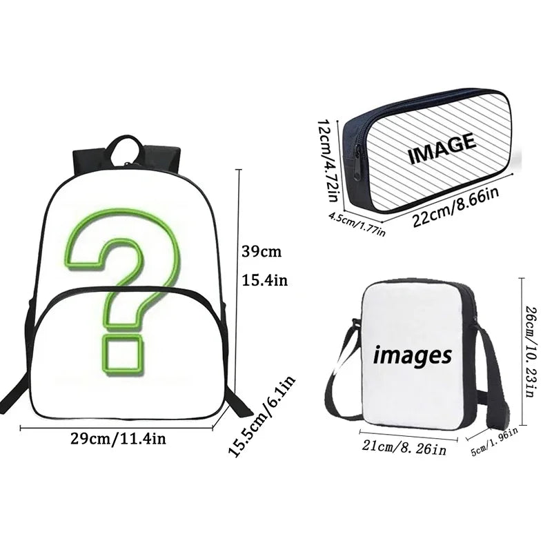 MINISO Kids 3 PCS Large Waterproof Nylon Fabric Zippers Exterior Pockets Printed-Burning Flames Soccer Ball Design Curved Back Shoulder Straps-Handle Sports IPAD Compartment School Backpacks/Color-Black/White/Blue/Multicolor