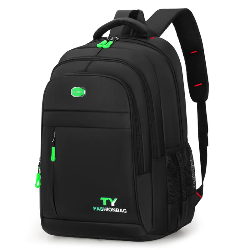 TY FASHIONBAG Internal Frame Waterproof Black Nylon Fabric Four Zippered External Pockets Soft Handles-Shoulder Straps 13-15 Inch Laptop Compartment Laptop Backpacks/Water Bottle Mesh Pocket Holder/Accent Colors-Green/Orange/Blue/Black