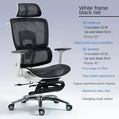 NULL Modern Ergonomic Gray-White-Black Full Mesh Movable Headrest-Backrest-Seat Adjustable Aluminum Metal Feet Four Plastic Black Wheels Rotatable  Liftable Reclining Low 3D Lumbar Support Footrest Gaming Computer Office Chairs