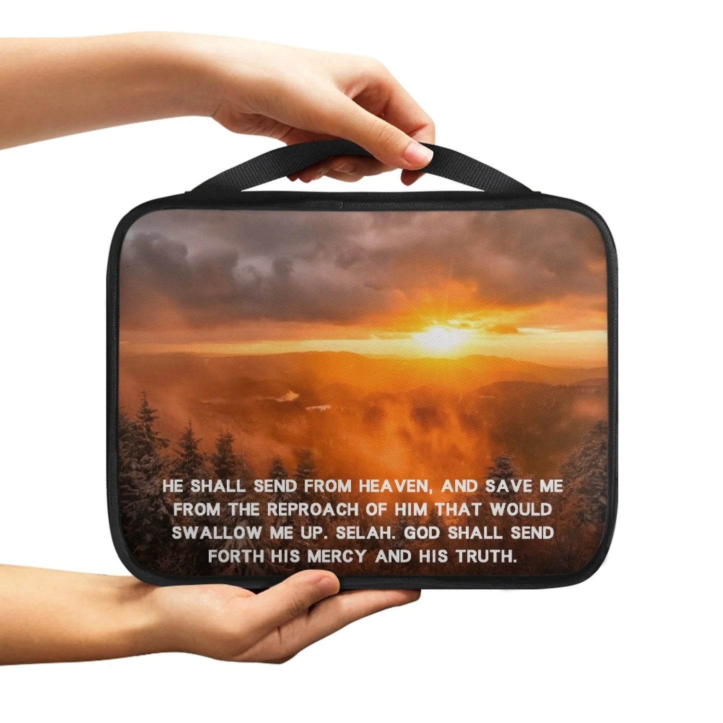 No-EN-Name-Null Religious Items Black Handle-Trim Polyester Fabric Rectangle Decorative Printed Cross-Psalms Bible Verses Theme Zippered Bible Covers/Many Bible Verses Styles/Handle
