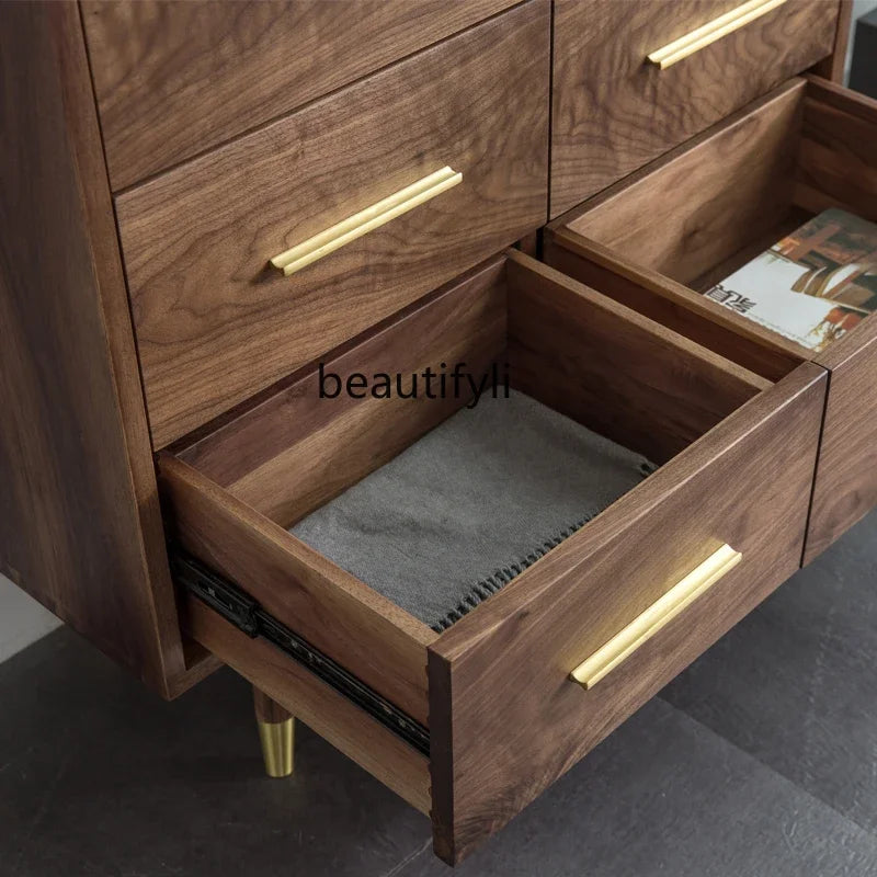 No-EN-Name-Null Free-Standing Brown Solid Walnut Wood Six Drawers Sideboard Storage Chests/ Black Walnut Copper Legs