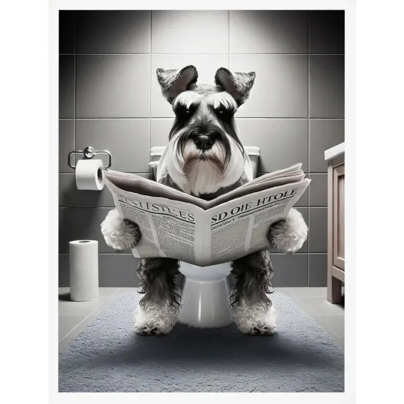 No-EN-Name-Null Modern Waterproof Handprinted Unframed Canvas Rectangle Shaped Abstract Funny Humorous Animals Bathroom Human-Like Sitting On The Toilet Wall Art Prints /Colors-White/Multicolor/Animals/Gray