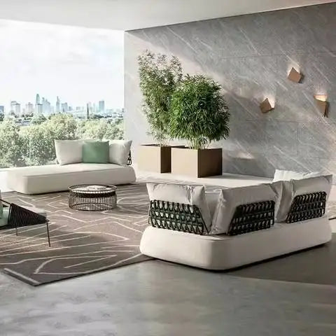 No-EN-Name-Null Outdoor Waterproof Beige Cushions Brown Solid Pineapple Wood Sitting Board Light Gray Plastic Mesh Backrest Black Aluminum Metal Base Patio Sofa Sets/ 2 Solid Wood Sitting Board Chairs/  1 Solid Wood Sitting Board Coffee Table