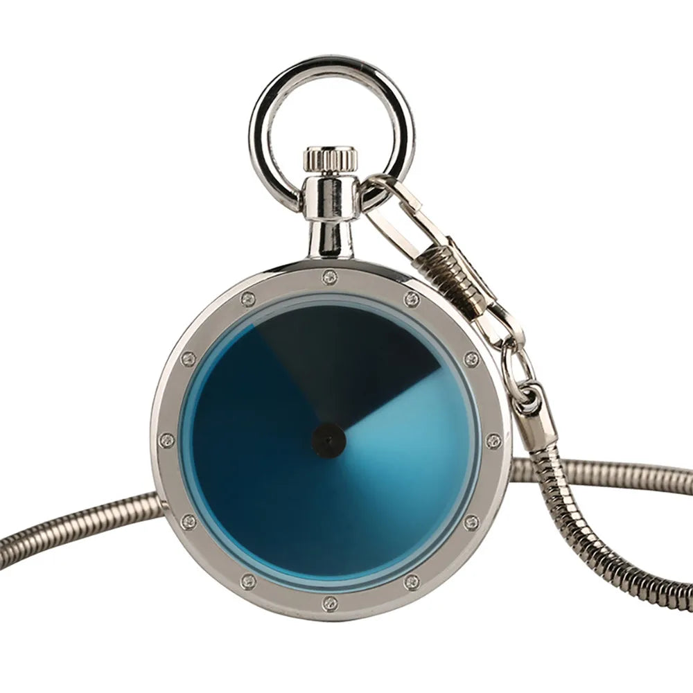 YISUYA Adults Quartz Analog Display Acrylic Face Black-Silver Stainless Steel Metal Round Shaped Case Turntable Blue Silver Casing Dial Metallic Snake Fob Chain-Pocket Watches/Multicolor Dials